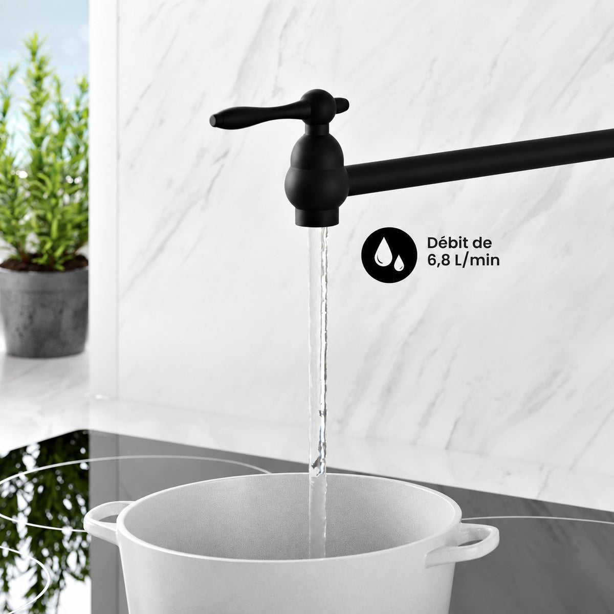 Plaisir Retractable mural Pot Filler robinet – finition noir mat