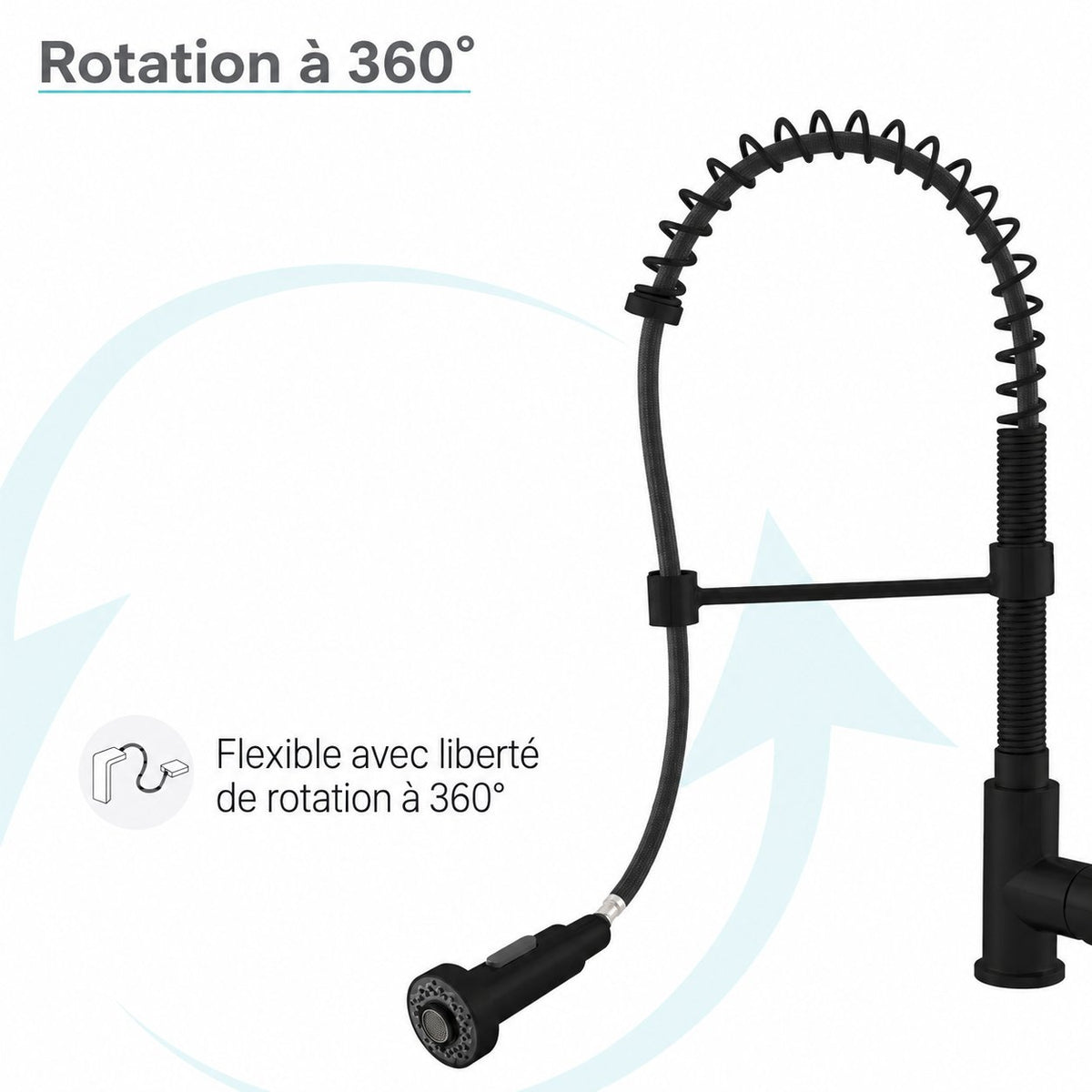 Nouvet Poignée unique, Pull-Down mitigeur de cuisine – finition noir mat