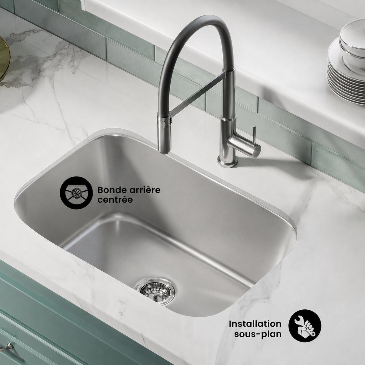 Toulouse 68,6 × 45,7 cm acier inoxydable, simple Basin, Undermount évier de cuisine