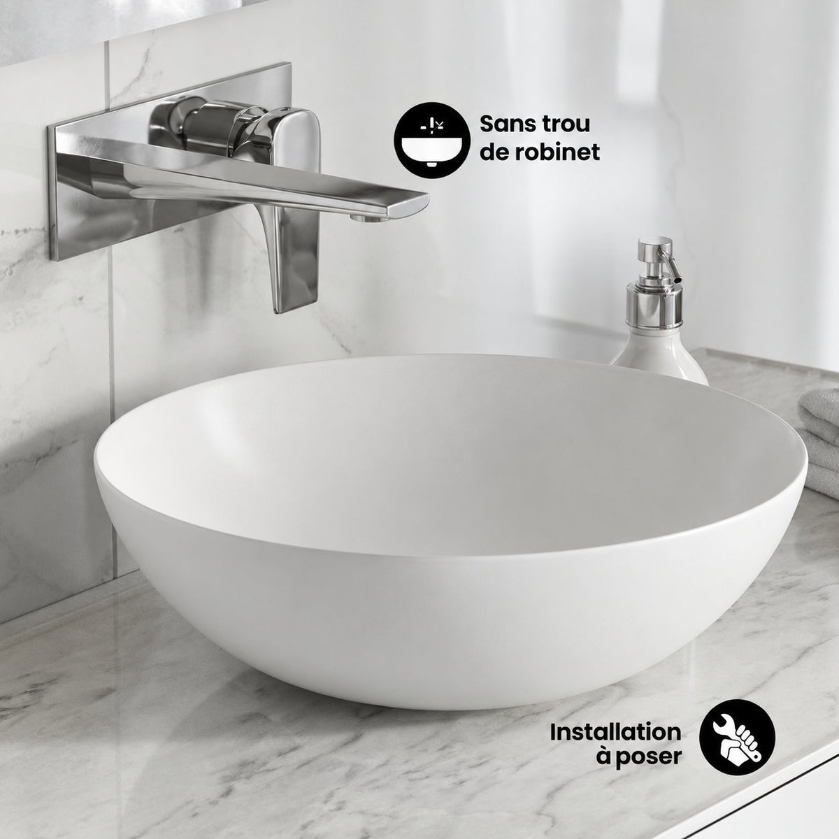Classe 16 céramique vasque – finition Shiny blanc