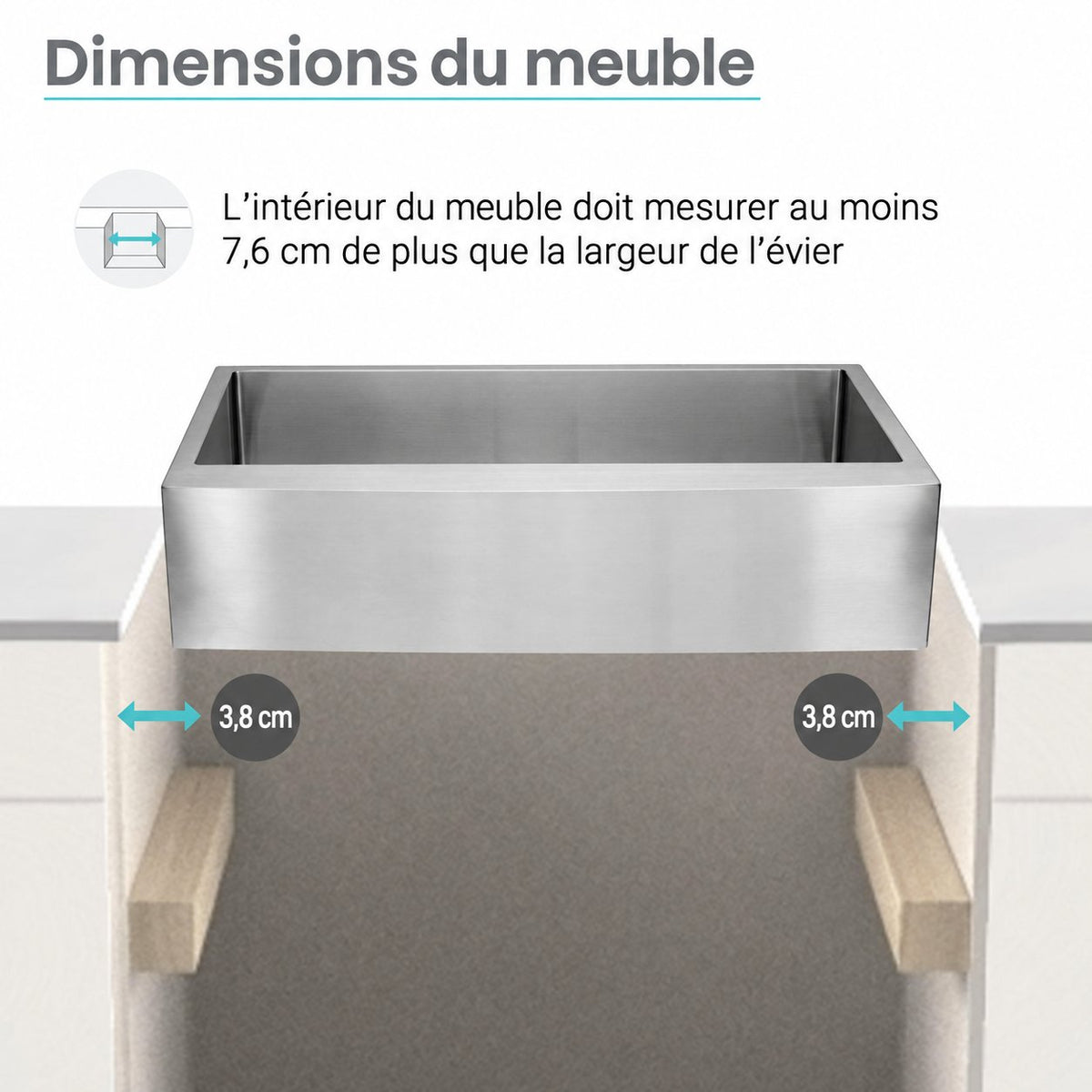 Tourner 76,2 × 53,3 cm acier inoxydable, simple Basin, Farmhouse évier de cuisine avec Apron