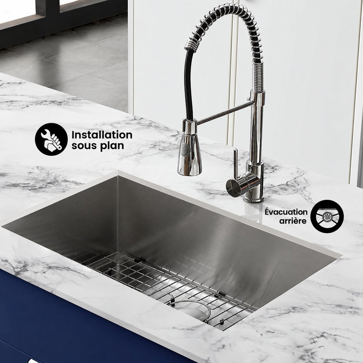 Tourner 68,6 × 48,3 cm acier inoxydable, simple Basin, Undermount évier de cuisine