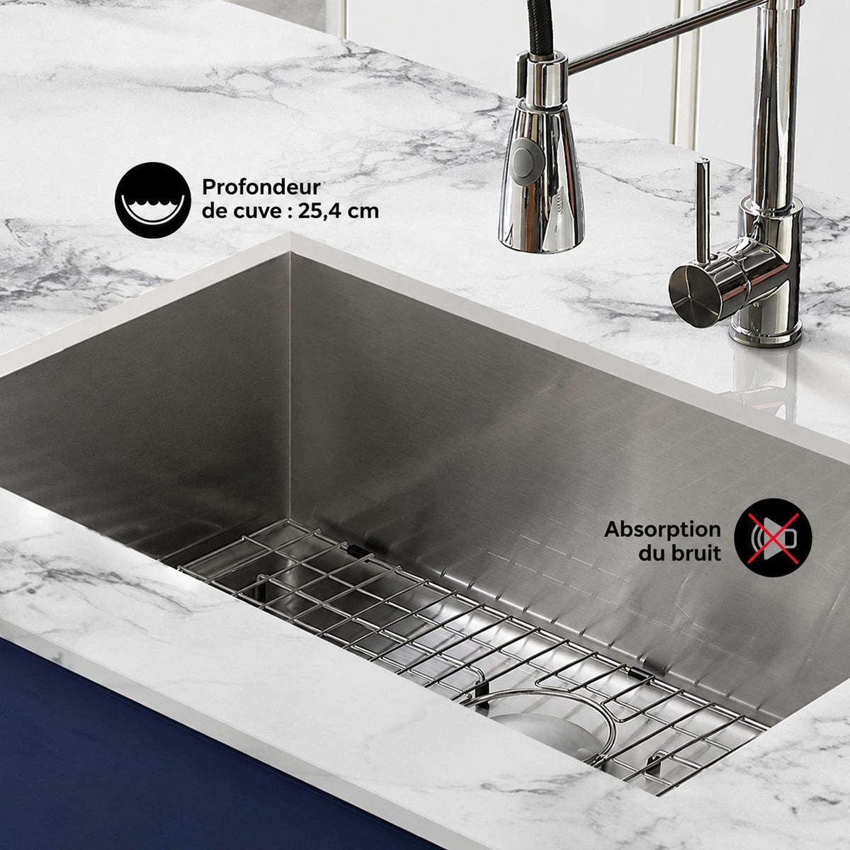 Tourner 68,6 × 48,3 cm acier inoxydable, simple Basin, Undermount évier de cuisine