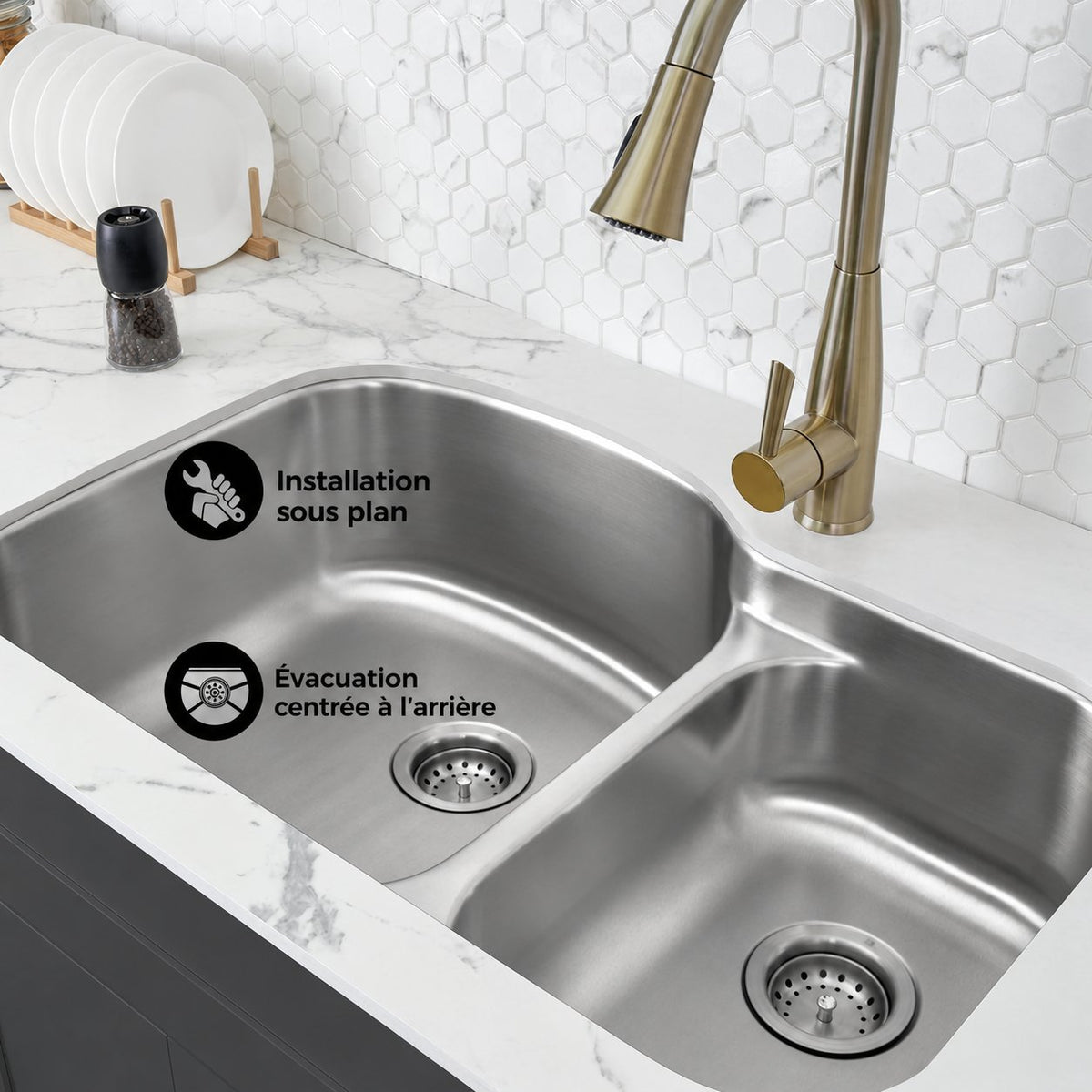 Toulouse 81,3 × 53,3 cm acier inoxydable, Dual Basin, Undermount évier de cuisine