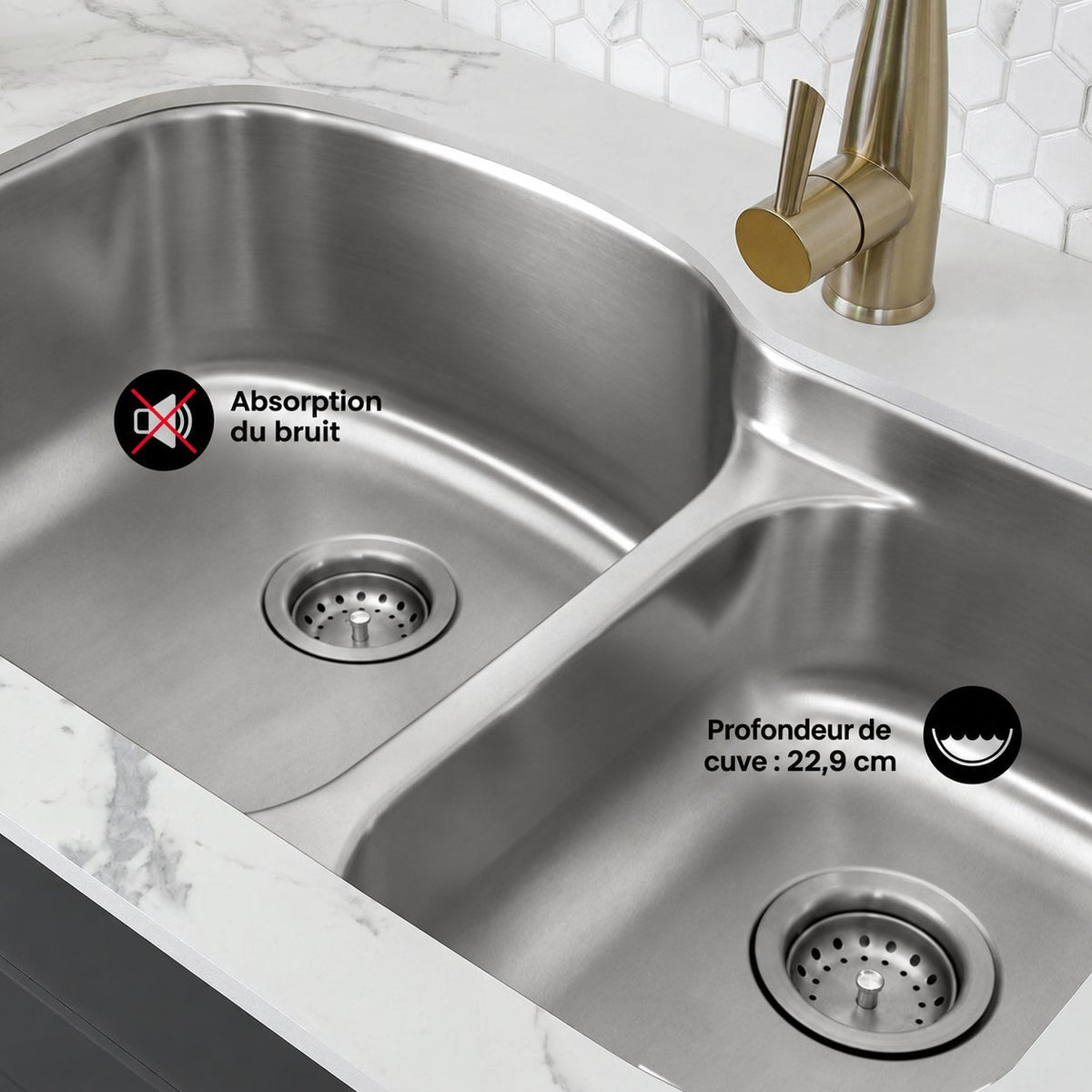Toulouse 81,3 × 53,3 cm acier inoxydable, Dual Basin, Undermount évier de cuisine