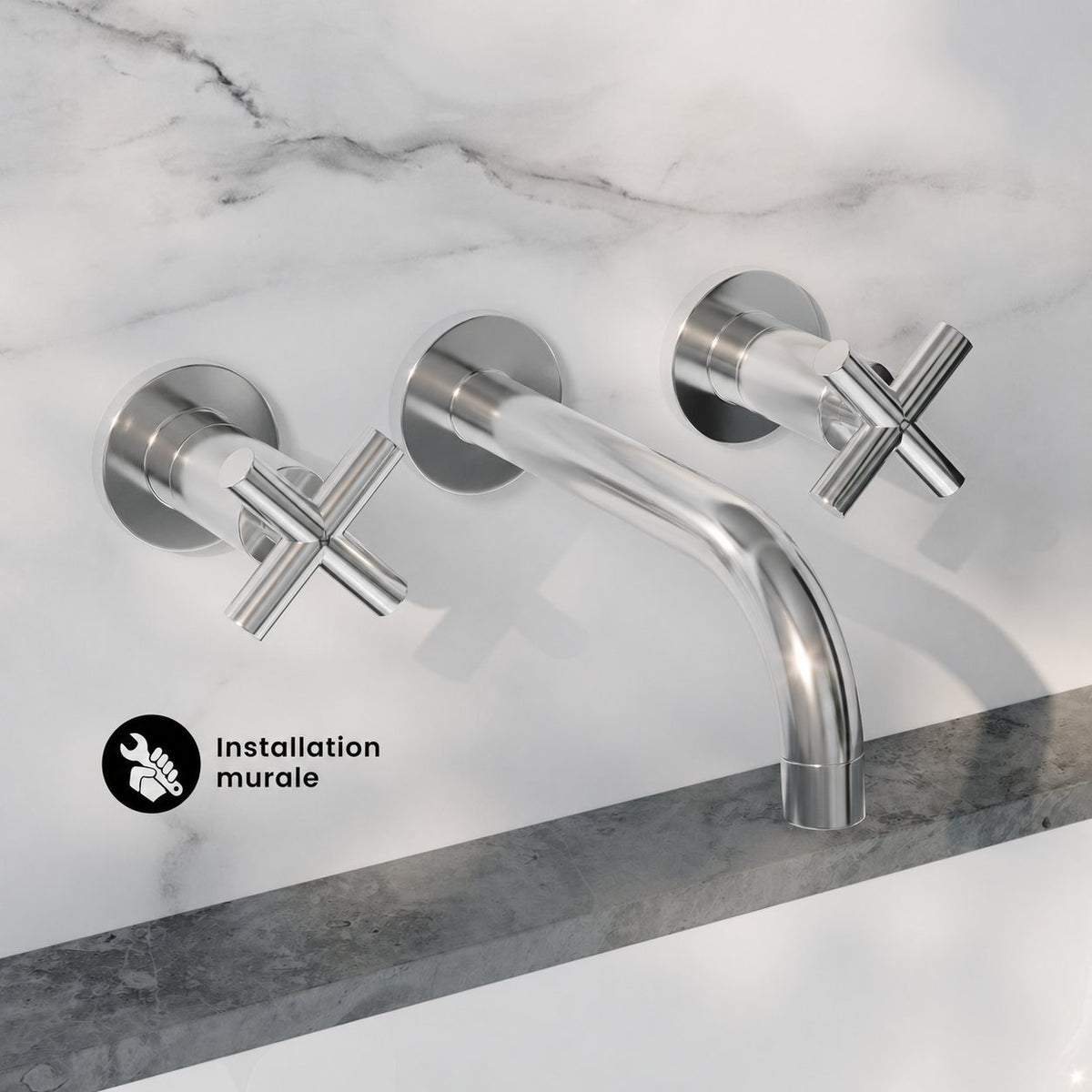 Ivy 20,3 cm. Widespread double Cross-Handle mural mitigeur de lavabo – finition chrome poli