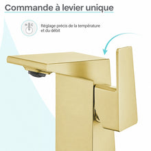 Carre monotrou, monocommande, mitigeur de lavabo – finition or brossé