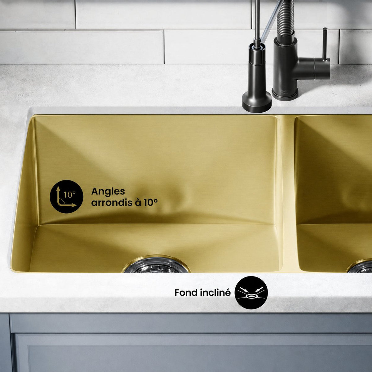 Rivage 83,8 × 50,8 cm acier inoxydable, Dual Basin, Undermount évier de cuisine – finition or