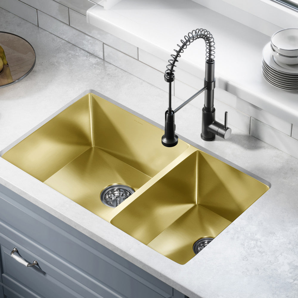 Rivage 83,8 × 50,8 cm acier inoxydable, Dual Basin, Undermount évier de cuisine – finition or