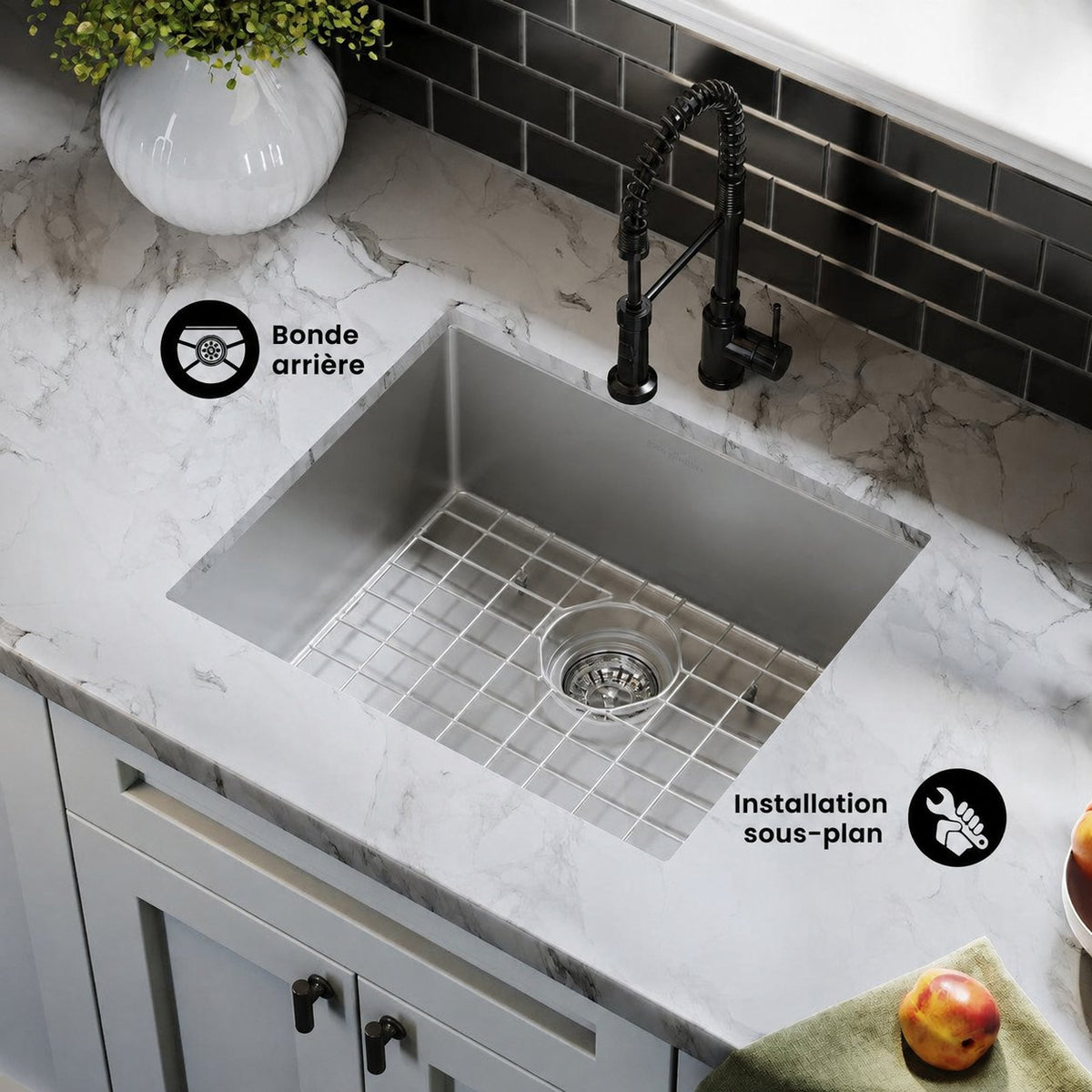 Tourner 53,3 × 45,7 cm acier inoxydable, simple Basin, Undermount évier de cuisine