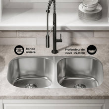 Toulouse 81,3 × 45,7 cm acier inoxydable, Dual Basin, Under-Mount évier de cuisine
