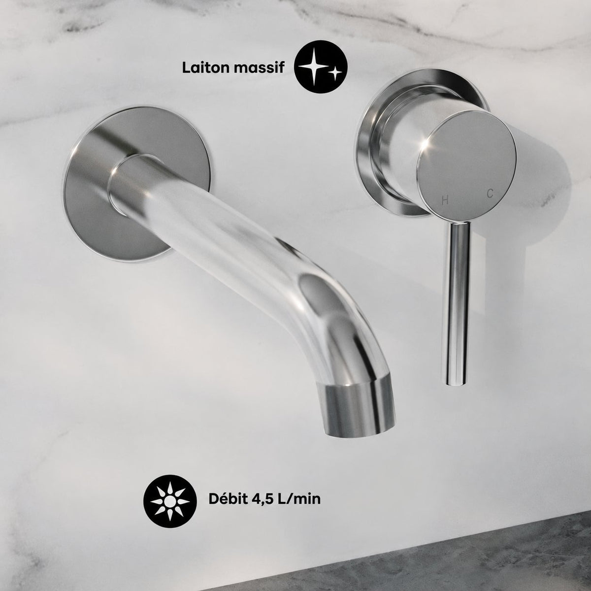 Ivy monocommande mural mitigeur de lavabo – finition chrome poli