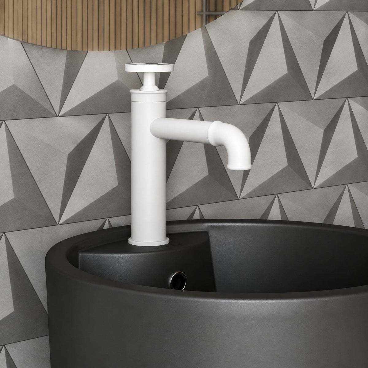 Avallon monotrou, monocommande Wheel, mitigeur de lavabo – finition blanc mat