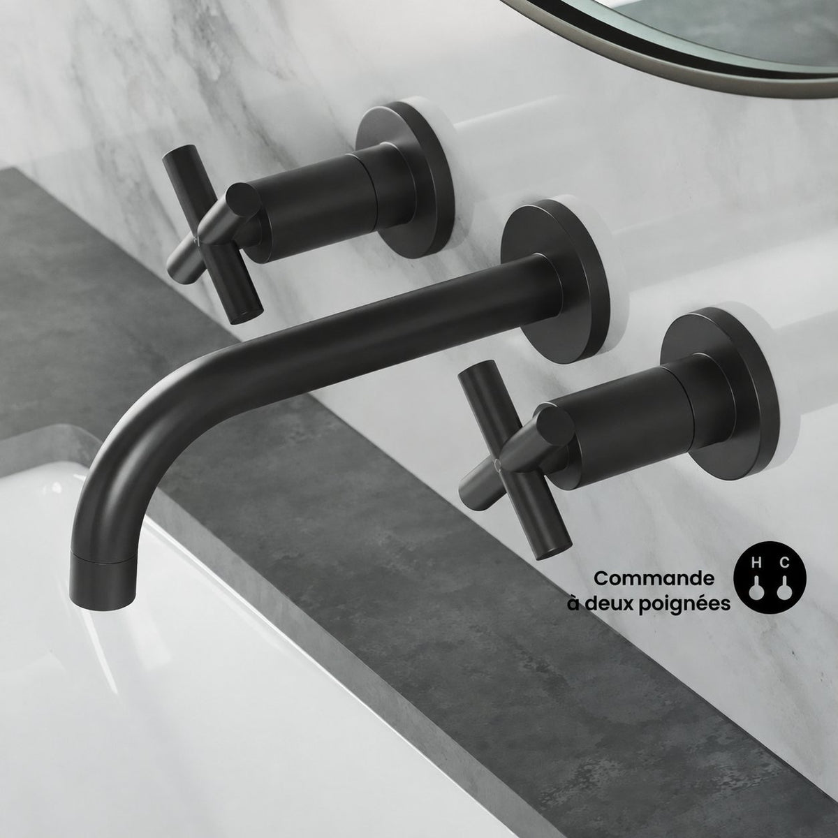 Ivy 20,3 cm. Widespread double Cross-Handle mural mitigeur de lavabo – finition noir mat