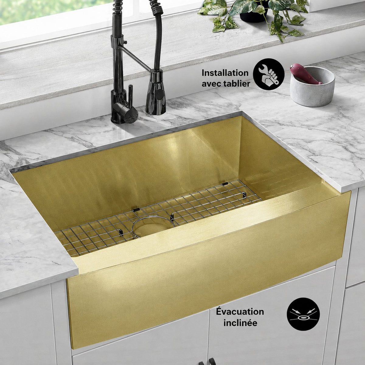 Rivage 76,2 × 53,3 cm acier inoxydable, simple Basin, Farmhouse évier de cuisine avec Apron – finition or