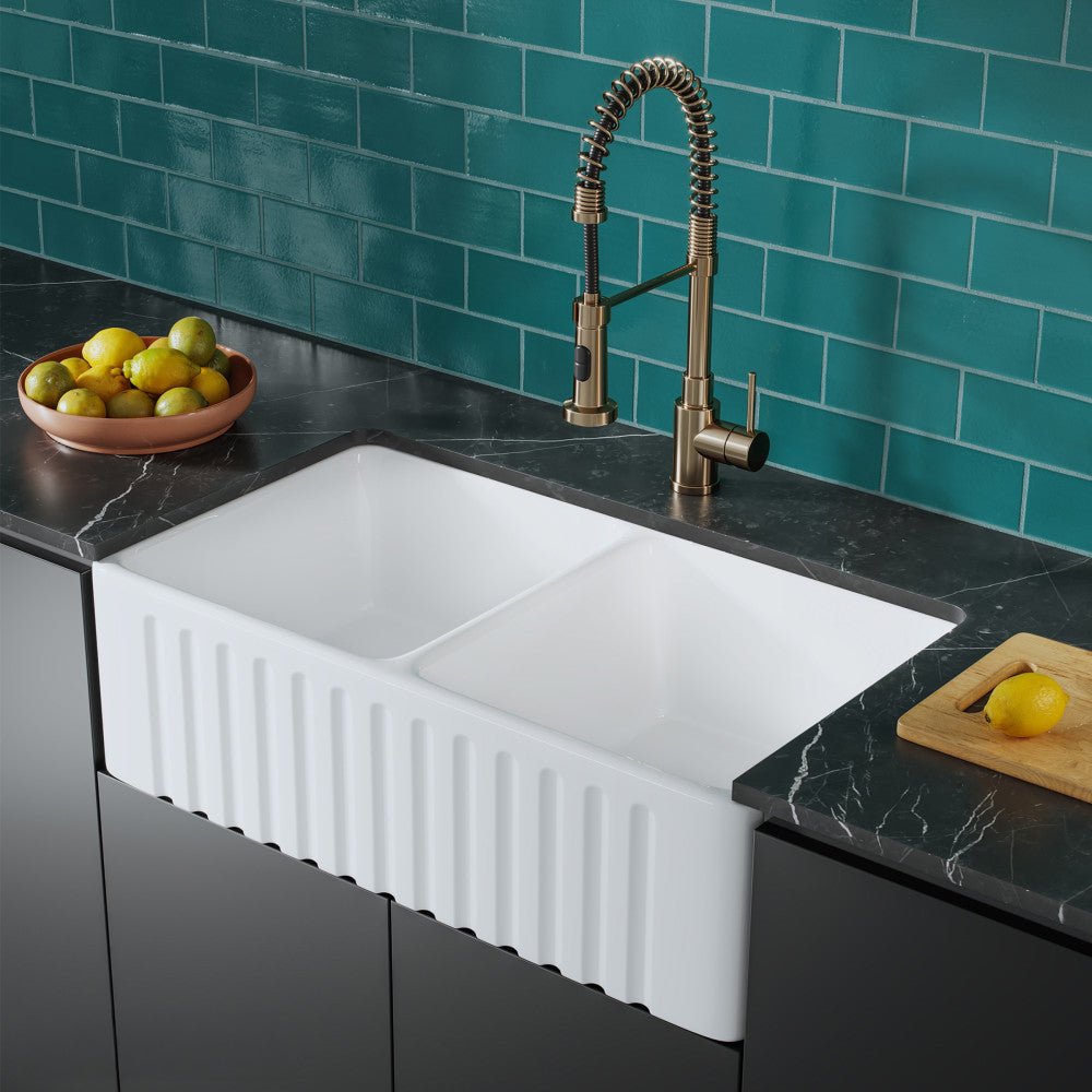 Delice 86,4 cm double Basin céramique Farmhouse évier de cuisine – finition blanc brillant