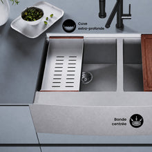 Rivage 91,4 × 55,9 cm Dual Basin Apron Kitchen Workstation vasque
