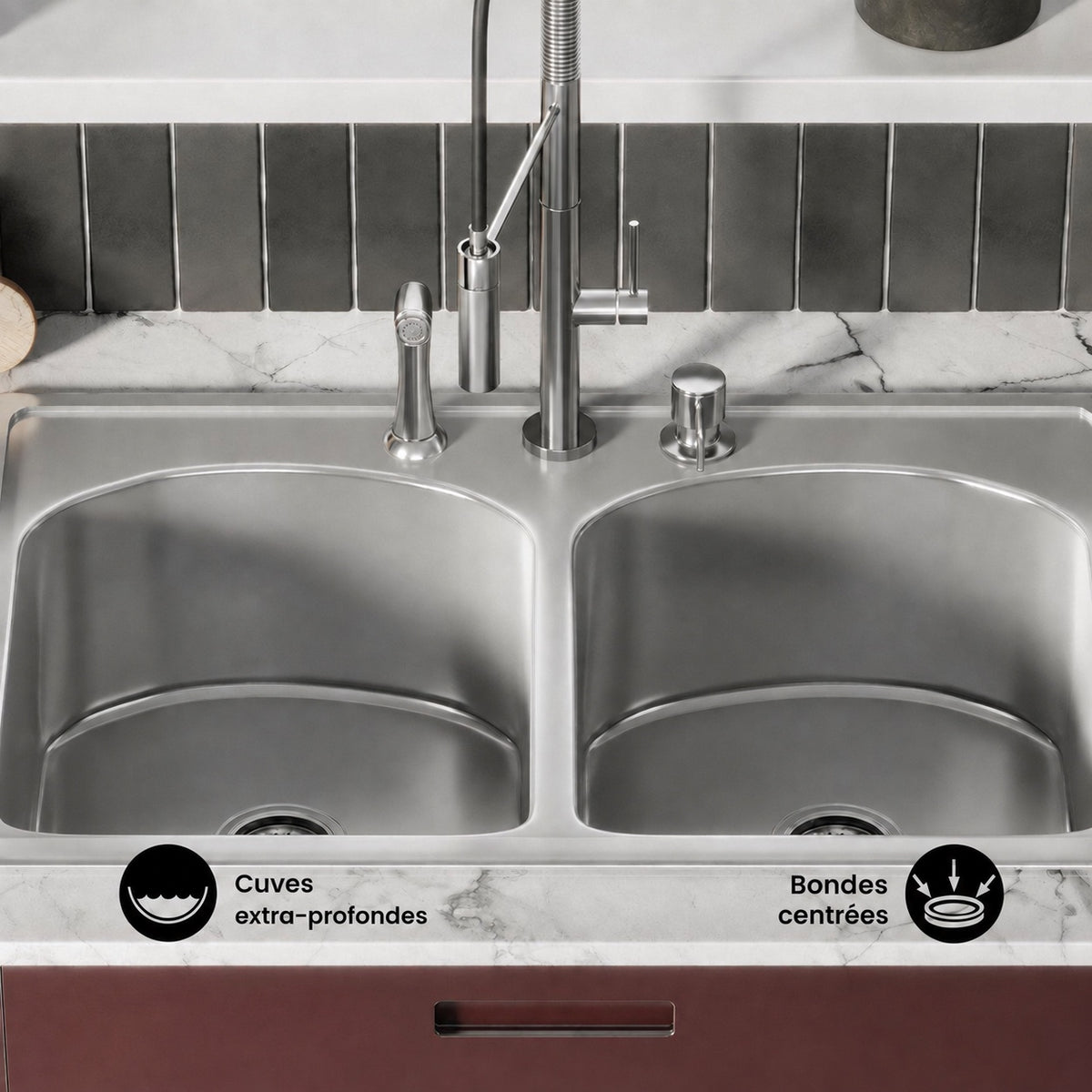 Ouvert 83,8 × 55,9 cm acier inoxydable, Dual Basin, Top-Mount évier de cuisine