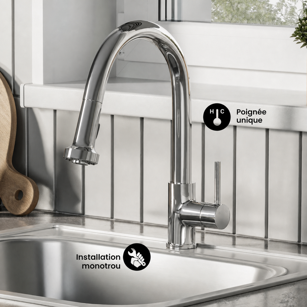 Nouvet — Mitigeur de cuisine avec douchette extractible, chrome