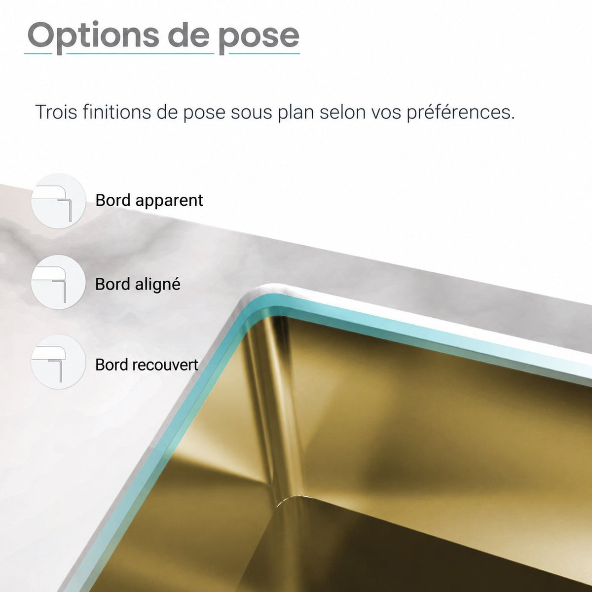 Rivage 83,8 × 50,8 cm acier inoxydable, Dual Basin, Undermount évier de cuisine – finition or