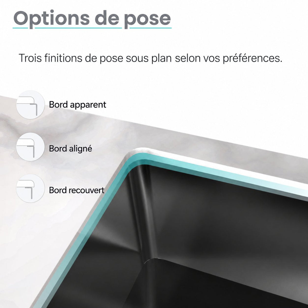 Tourner 68,6 × 48,3 cm acier inoxydable, simple Basin, Undermount évier de cuisine – finition noir