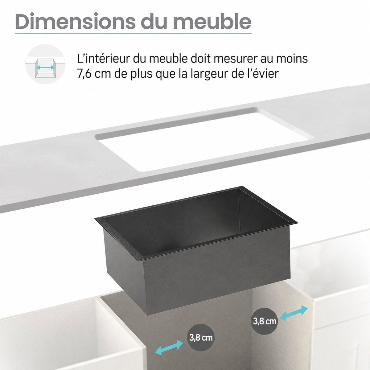 Tourner 68,6 × 48,3 cm acier inoxydable, simple Basin, Undermount évier de cuisine – finition noir