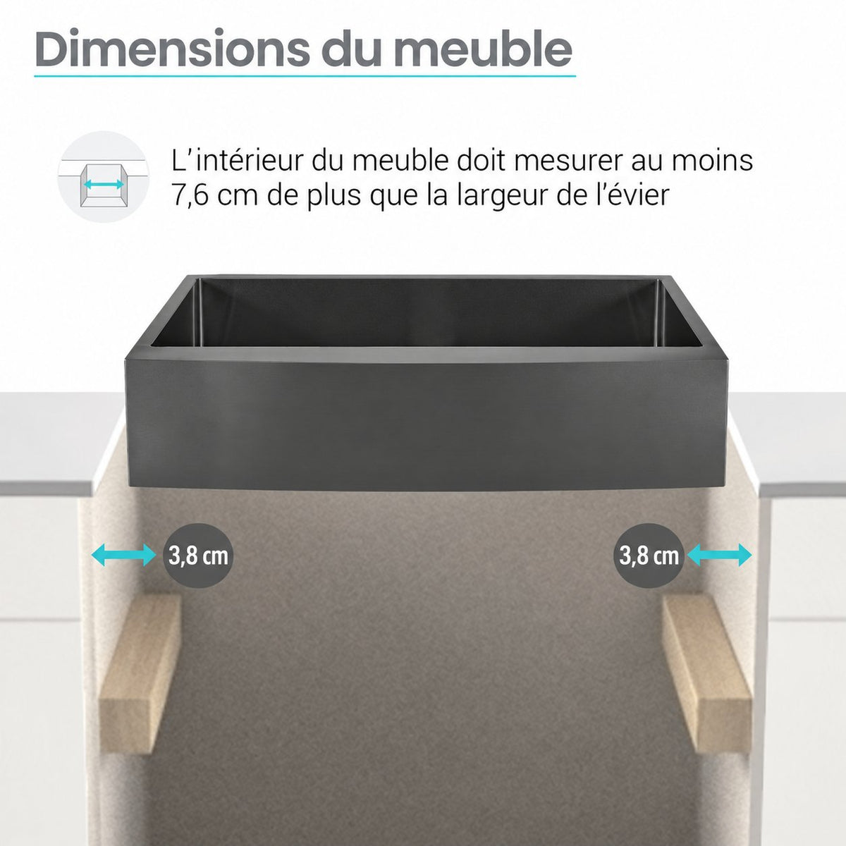 Rivage 76,2 × 53,3 cm acier inoxydable, simple Basin, Farmhouse évier de cuisine avec Apron – finition noir