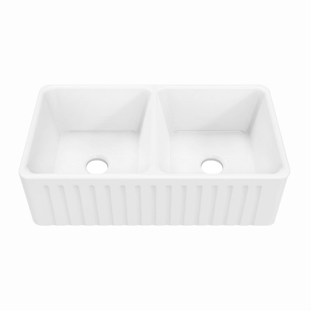 Delice 86,4 cm double Basin céramique Farmhouse évier de cuisine – finition blanc brillant