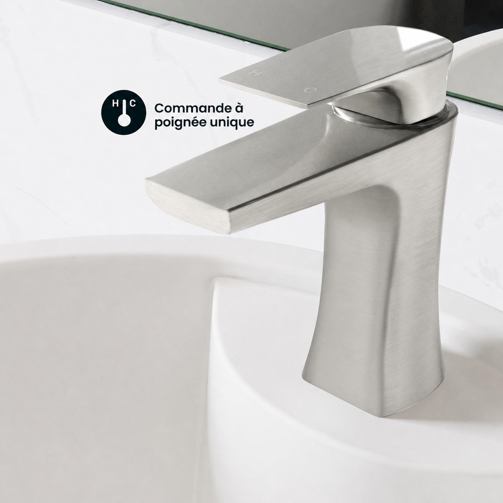 Monaco — Mitigeur de lavabo, nickel brossé