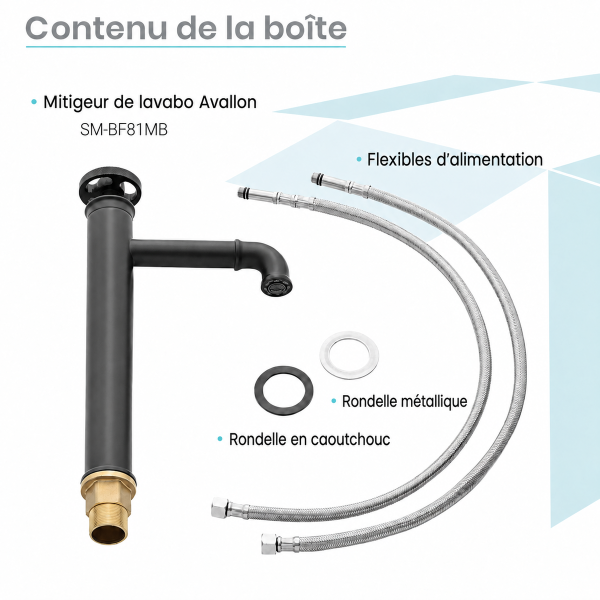 Avallon — Mitigeur de lavabo haut à commande ronde, noir mat