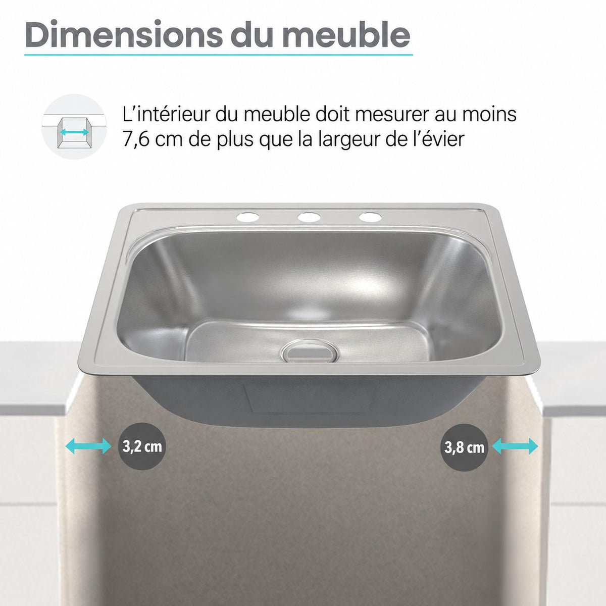 Ouvert 83,8 × 55,9 cm acier inoxydable, Dual Basin, Top-Mount évier de cuisine