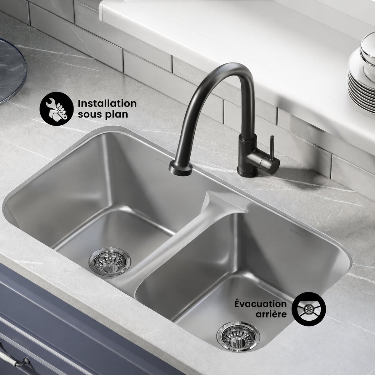 Toulouse 73,7 × 45,7 cm acier inoxydable, Dual Basin, Undermount évier de cuisine