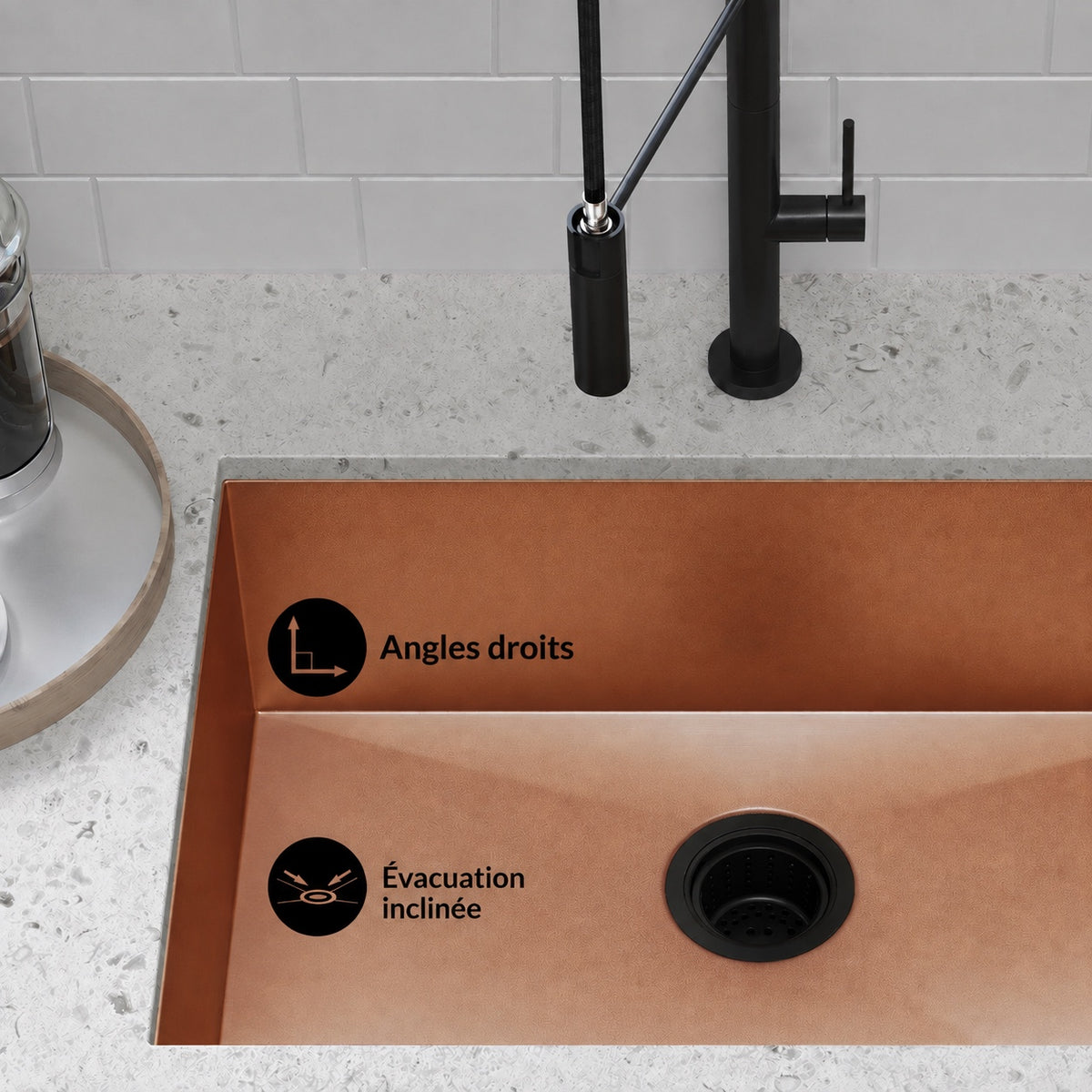 Tourner 66 × 45,7 cm acier inoxydable, simple Basin, Undermount évier de cuisine, Rose or