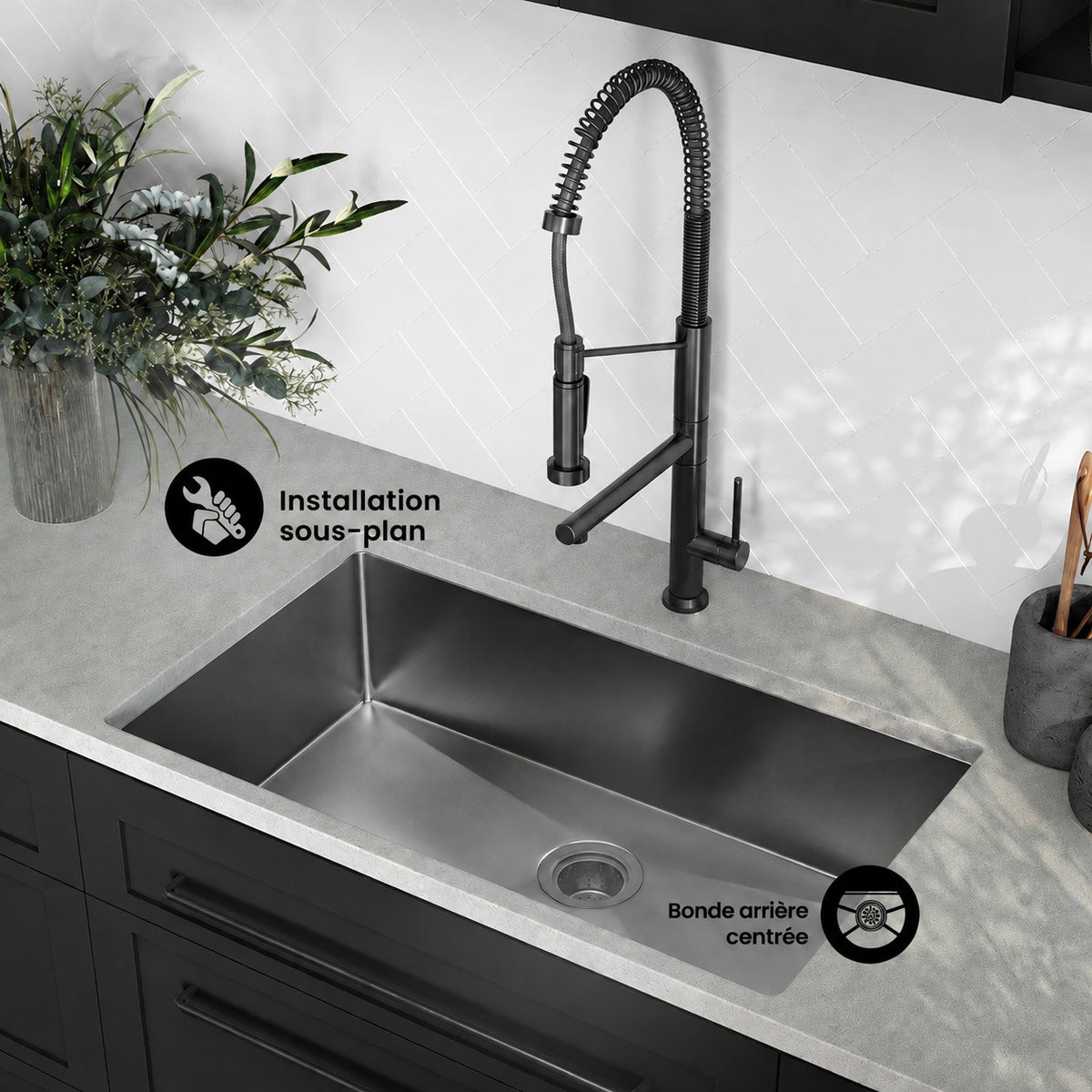 Rivage 81,3 × 48,3 cm acier inoxydable, simple Basin, Undermount évier de cuisine, noir