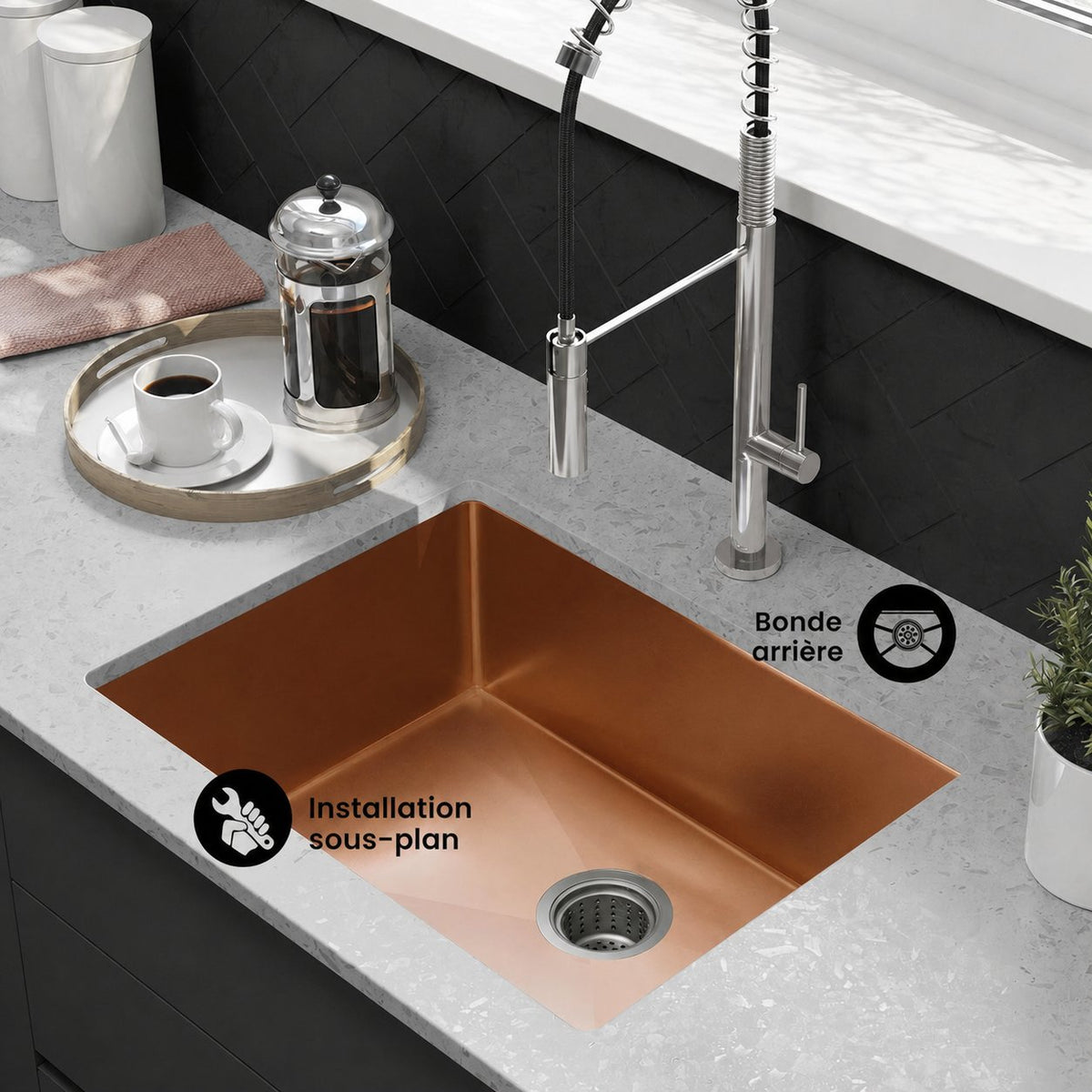 Rivage 58,4 × 45,7 cm acier inoxydable, simple Basin, Undermount évier de cuisine, Rose or