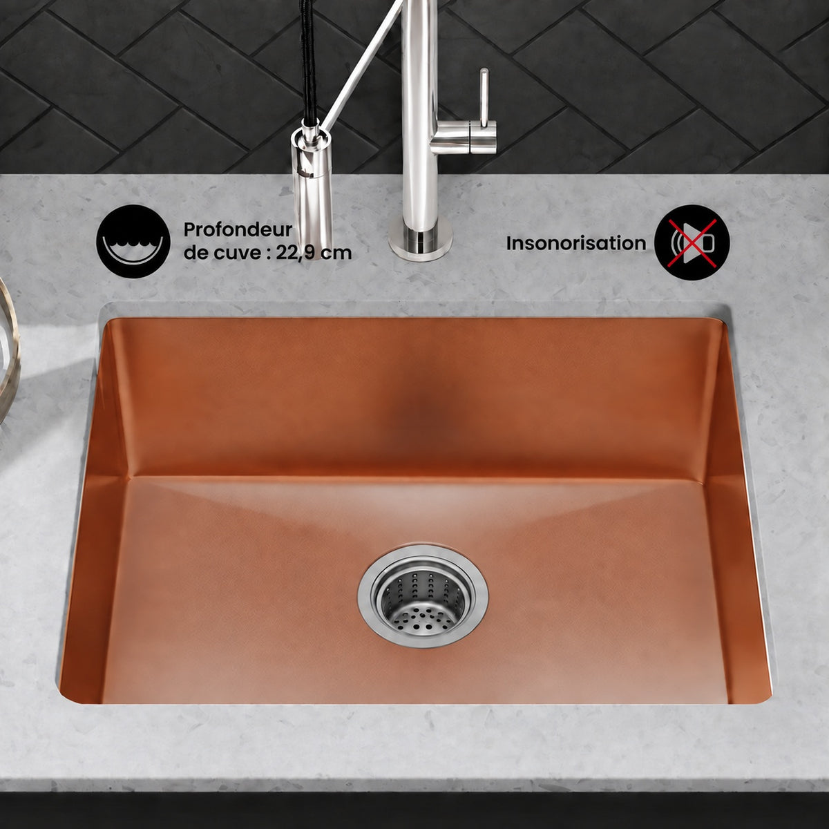 Rivage 58,4 × 45,7 cm acier inoxydable, simple Basin, Undermount évier de cuisine, Rose or