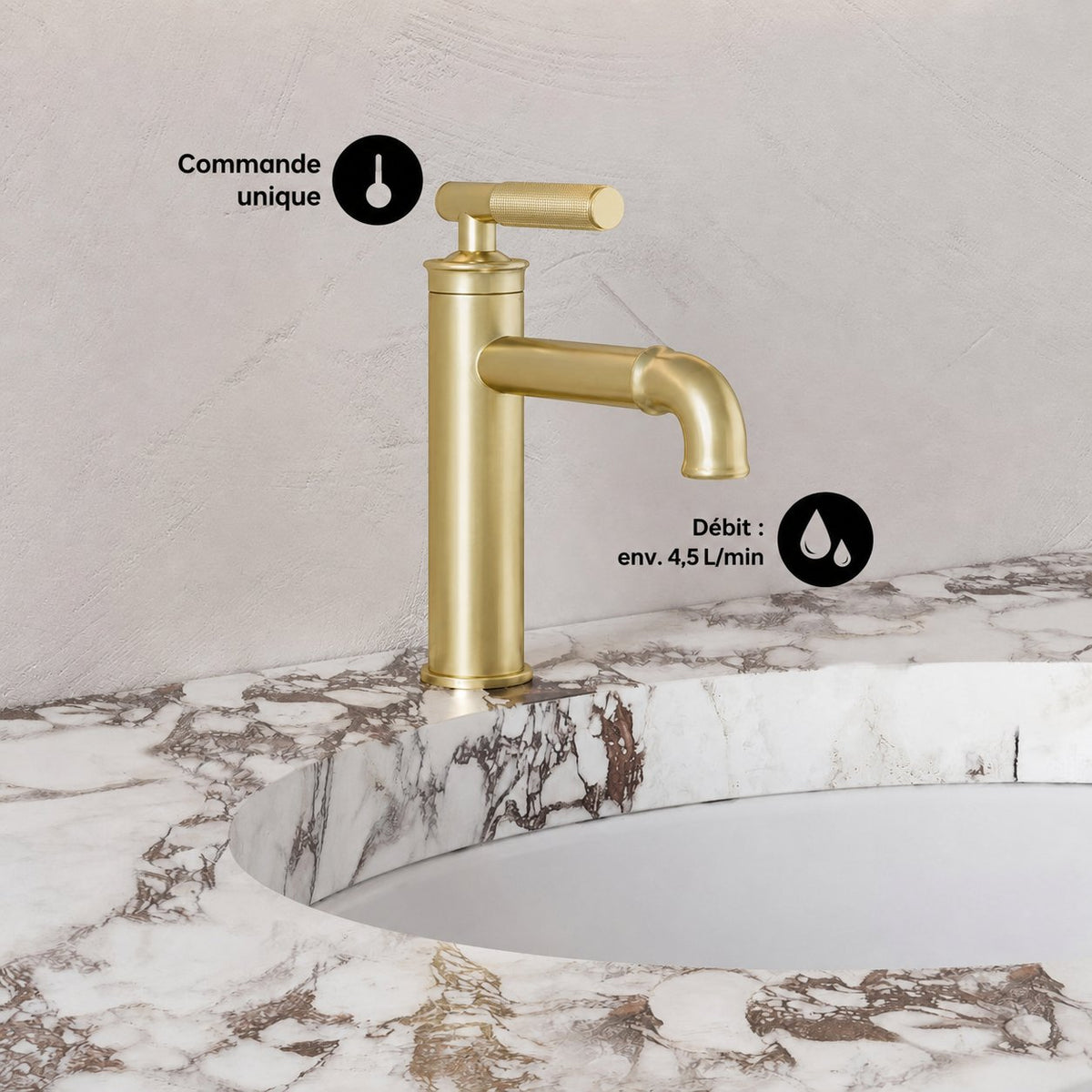 Avallon monotrou, monocommande Sleek, mitigeur de lavabo – finition or brossé