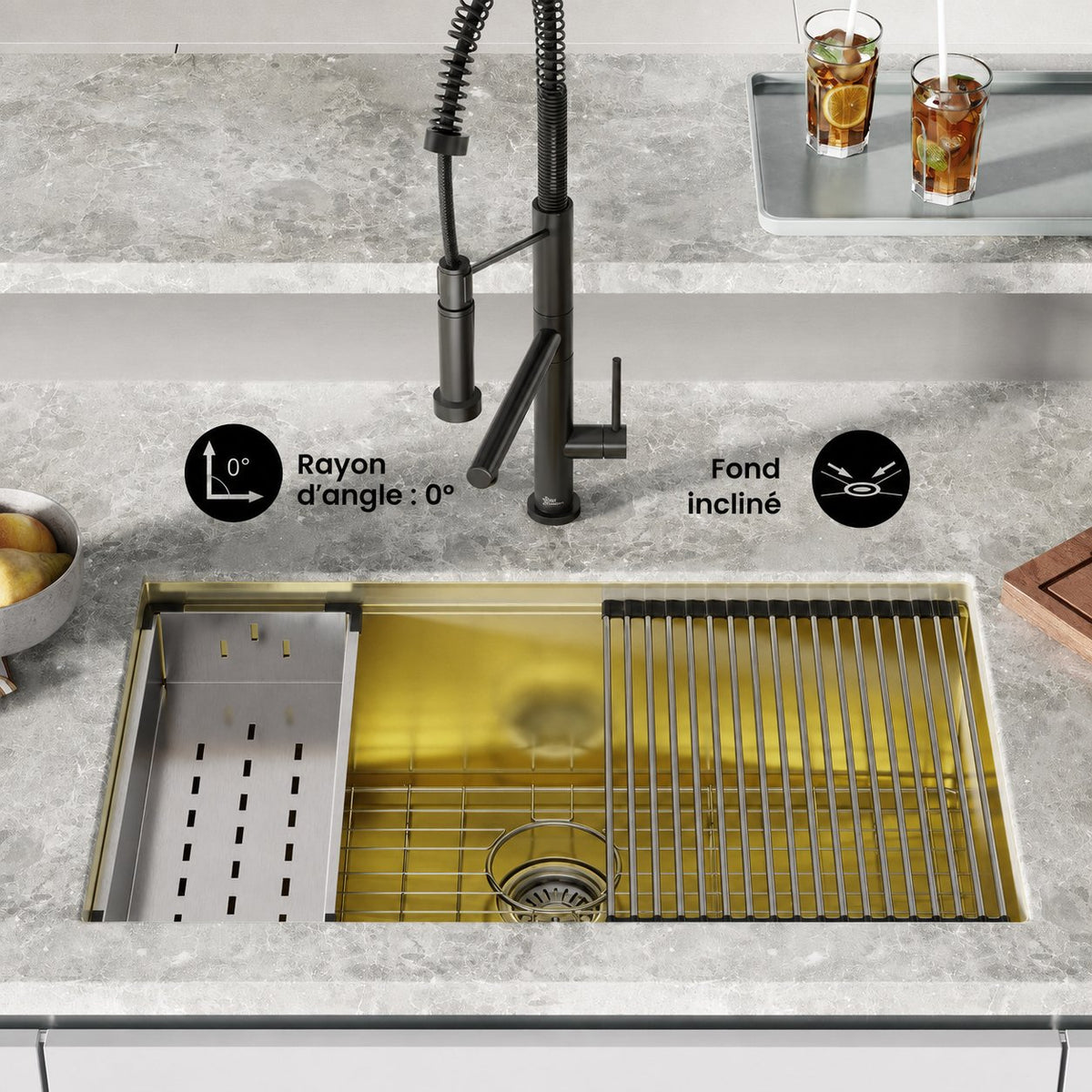 Tourner 81,3 cm 18 Gauge acier inoxydable Undermount évier de cuisine – finition or poli