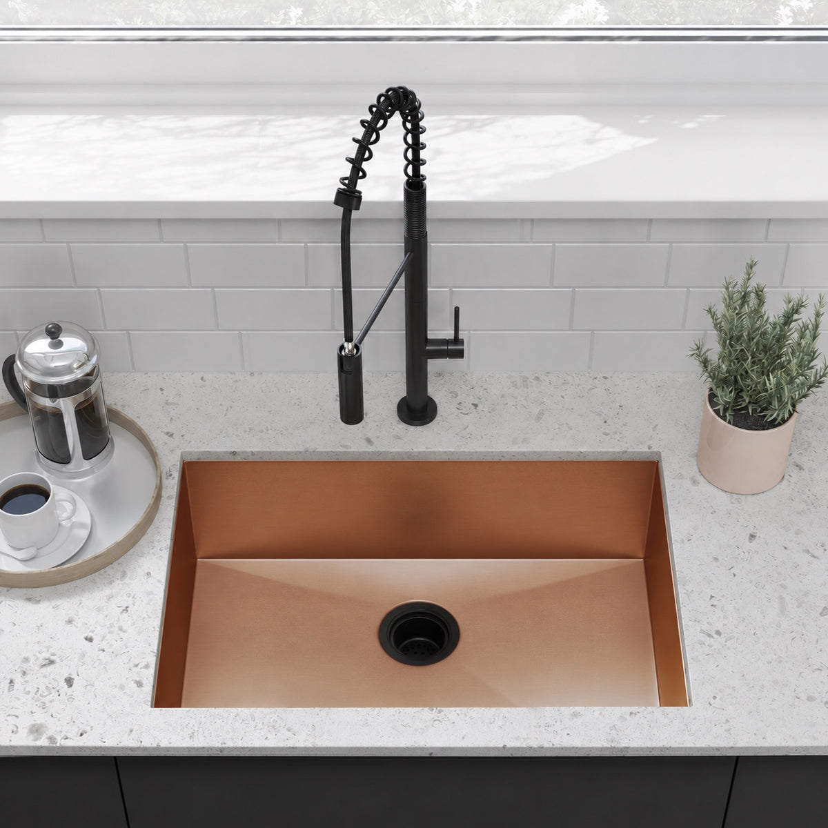 Tourner 68,6 × 48,3 cm acier inoxydable, simple Basin, Undermount évier de cuisine – finition Rose or