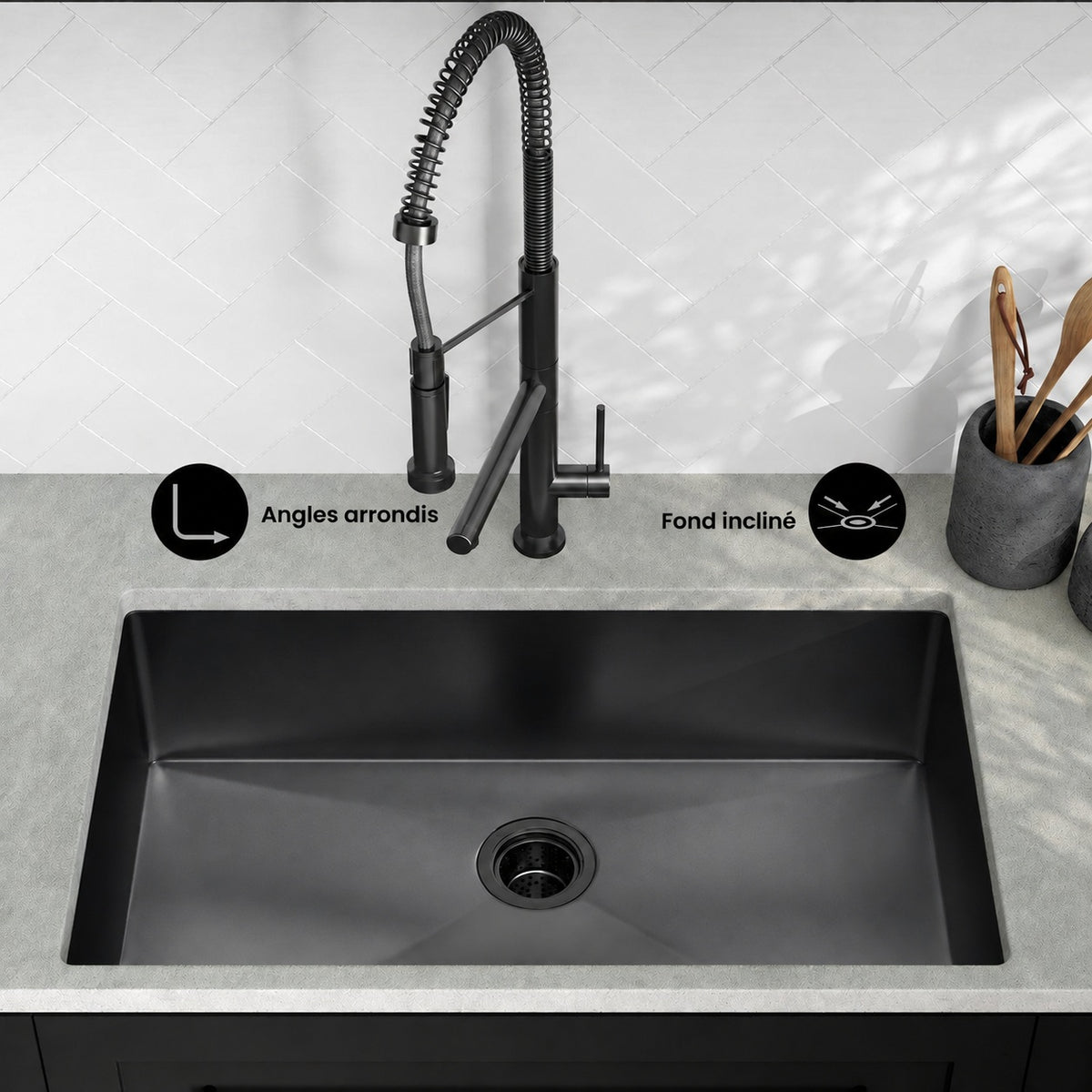 Rivage 81,3 × 48,3 cm acier inoxydable, simple Basin, Undermount évier de cuisine, noir