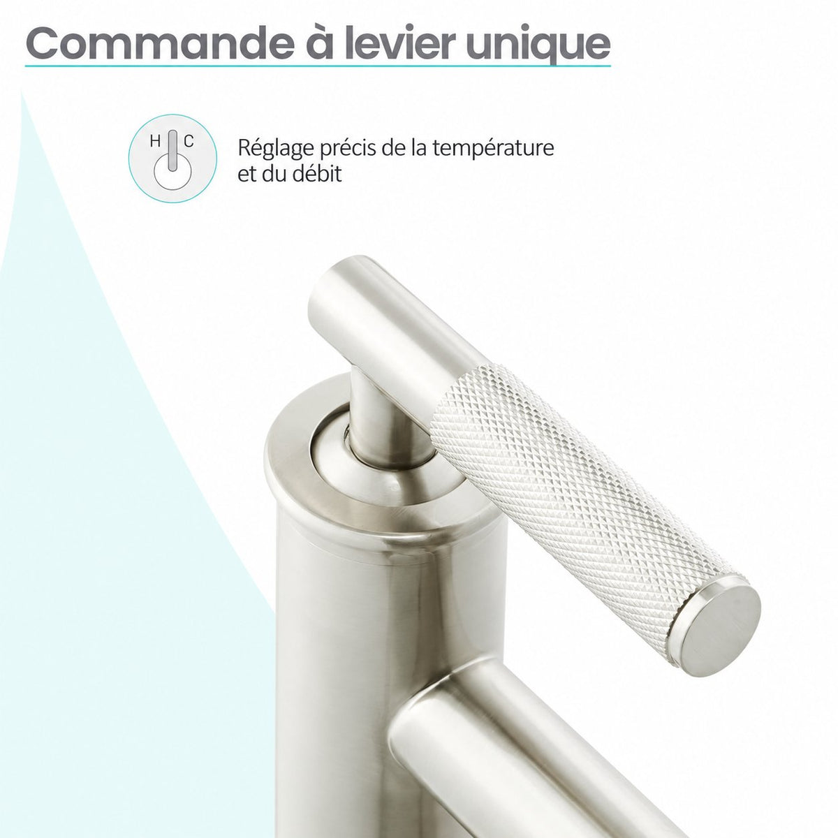 Avallon monotrou, monocommande Sleek, mitigeur de lavabo – finition nickel brossé