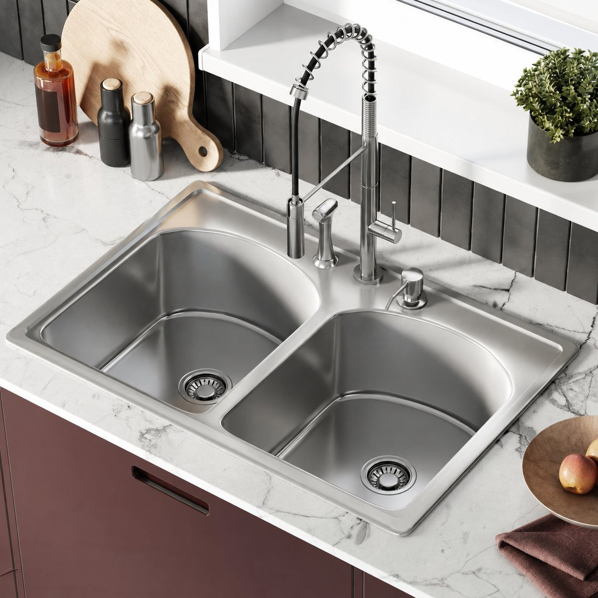 Ouvert 83,8 × 55,9 cm acier inoxydable, Dual Basin, Top-Mount évier de cuisine