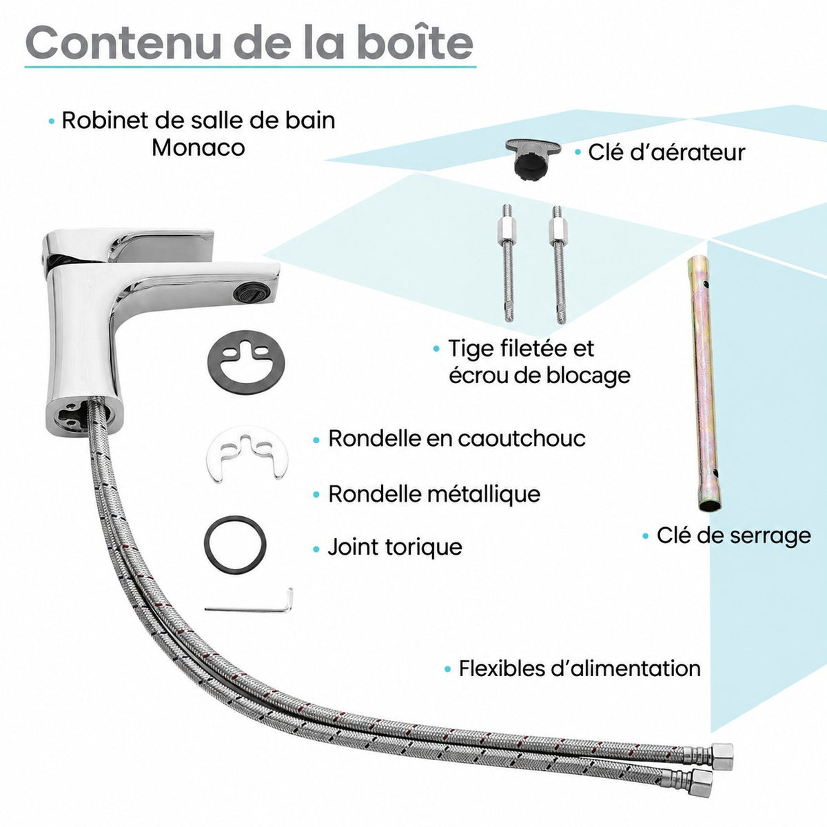 Monaco monotrou, monocommande, mitigeur de lavabo – finition Chrome