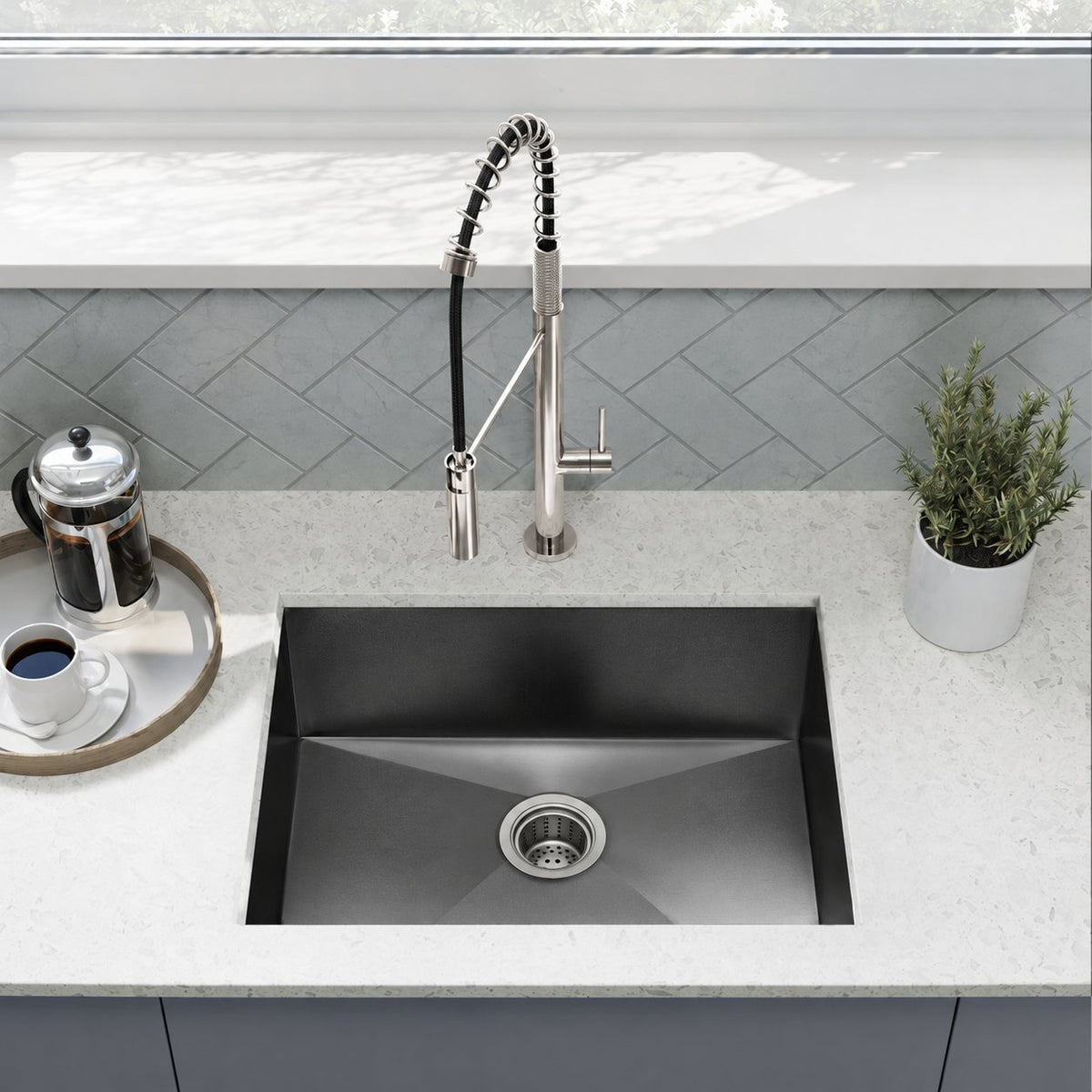 Tourner 68,6 × 48,3 cm acier inoxydable, simple Basin, Undermount évier de cuisine – finition noir