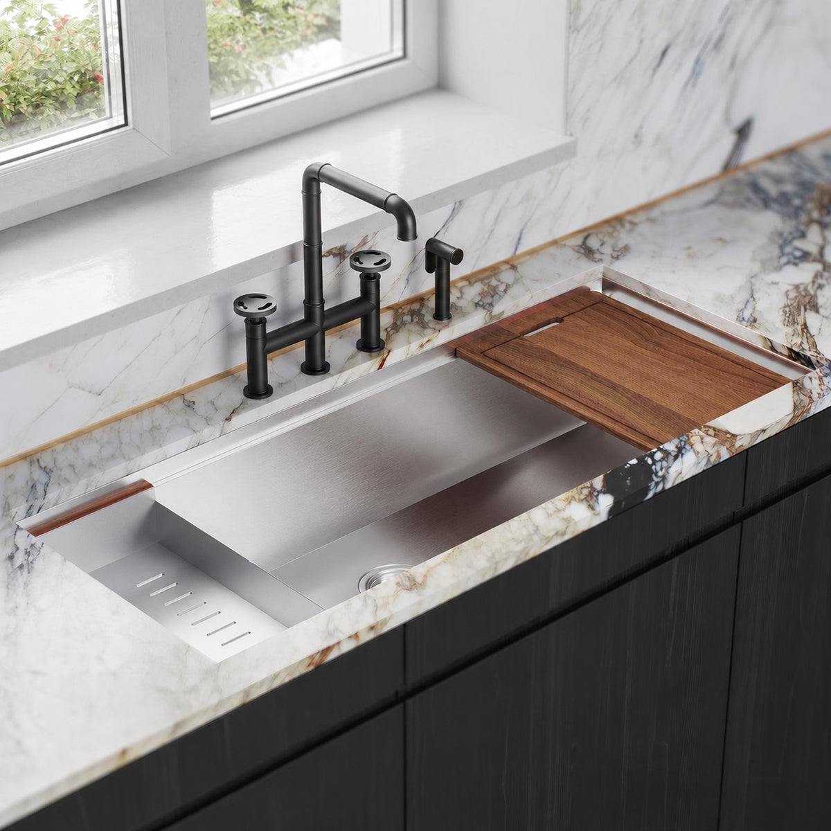 Avallon Pro Widespread mitigeur de cuisine avec Side Sprayer – finition noir mat