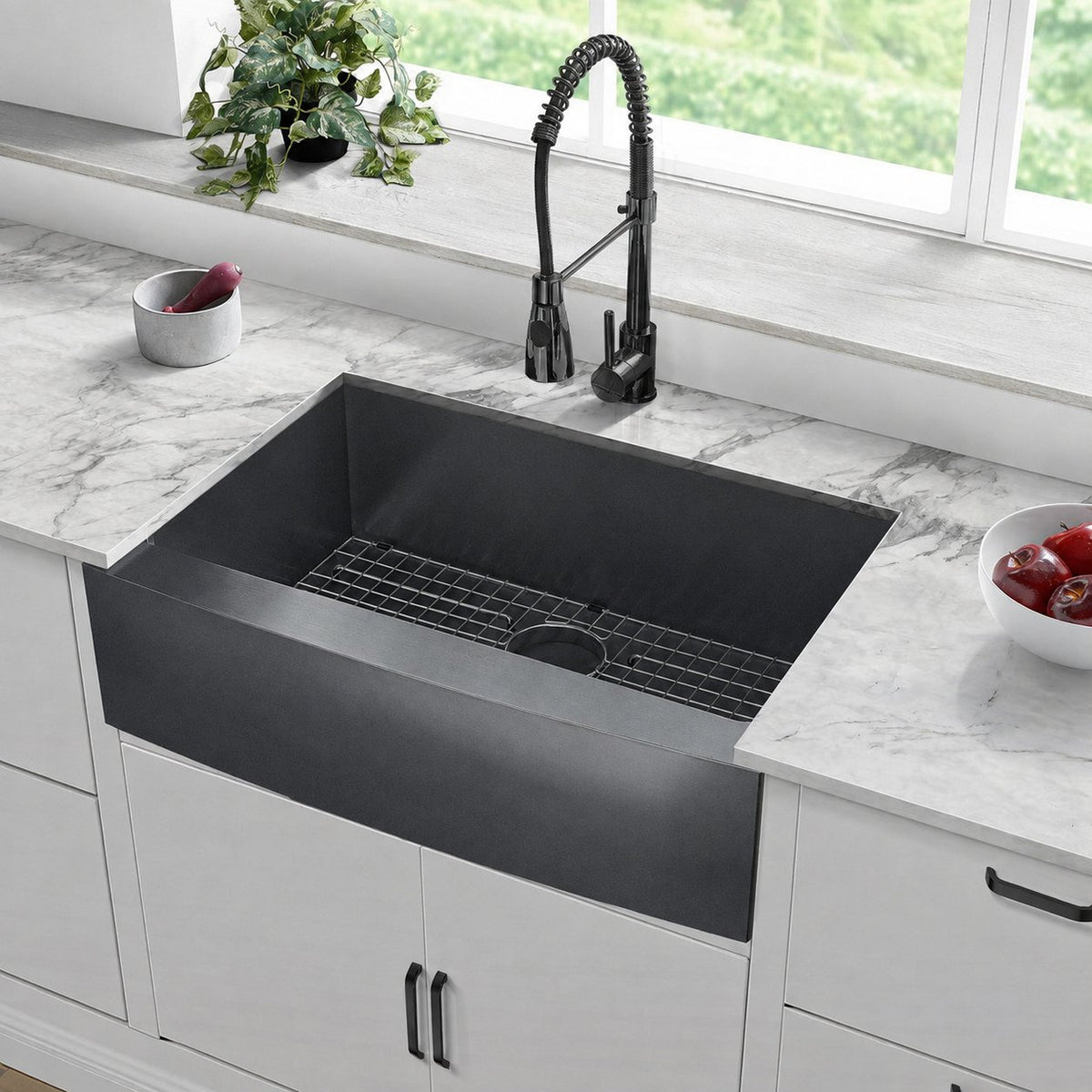 Rivage 76,2 × 53,3 cm acier inoxydable, simple Basin, Farmhouse évier de cuisine avec Apron – finition noir
