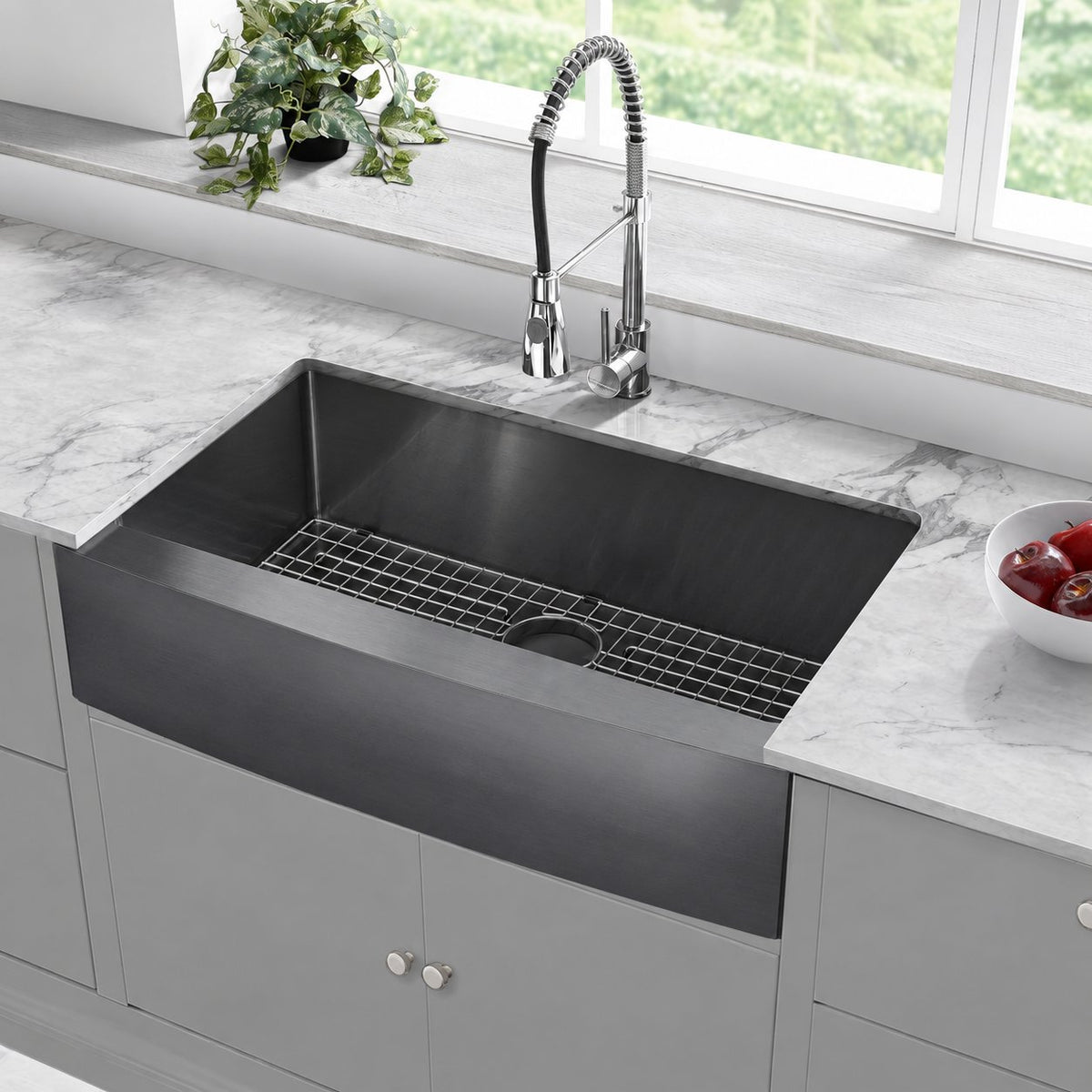 Rivage 91,4 × 53,3 cm acier inoxydable, simple Basin, Farmhouse évier de cuisine avec Apron – finition noir