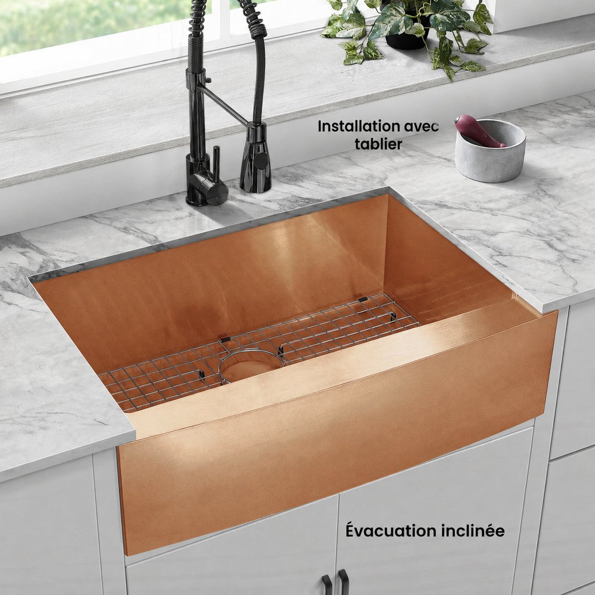 Rivage 76,2 × 53,3 cm acier inoxydable, simple Basin, Farmhouse évier de cuisine avec Apron – finition Rose or