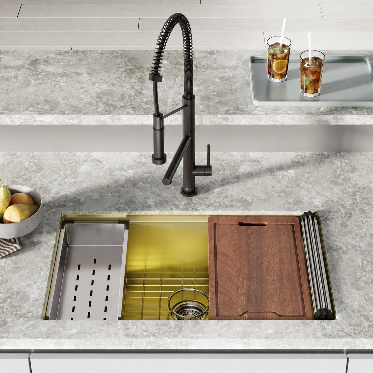 Tourner 81,3 cm 18 Gauge acier inoxydable Undermount évier de cuisine – finition or poli