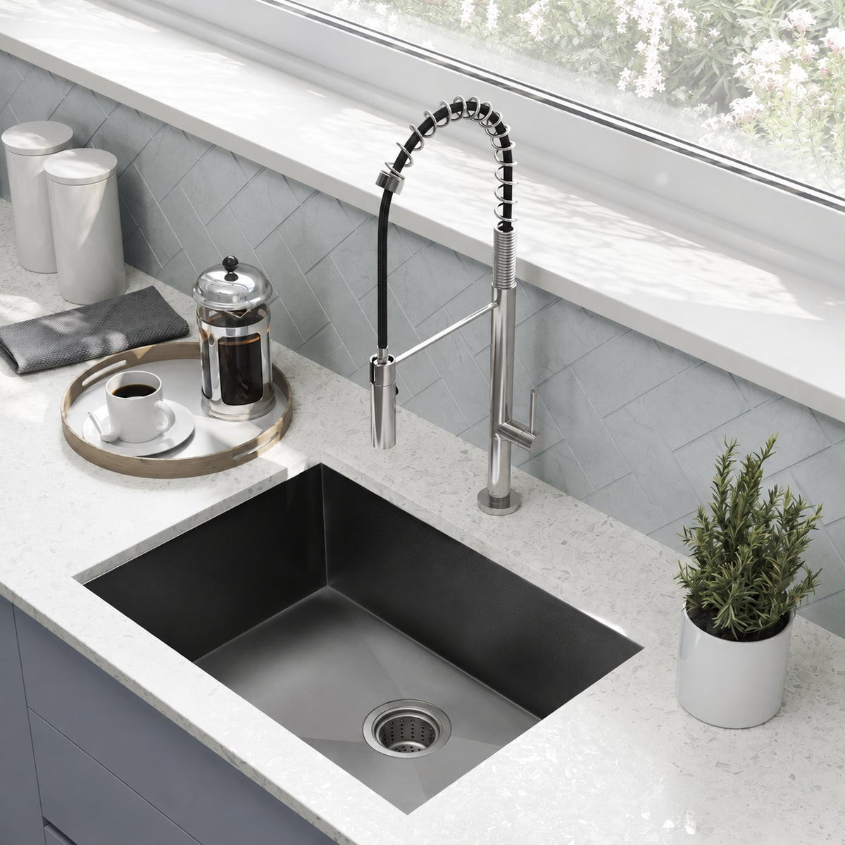 Tourner 68,6 × 48,3 cm acier inoxydable, simple Basin, Undermount évier de cuisine – finition noir